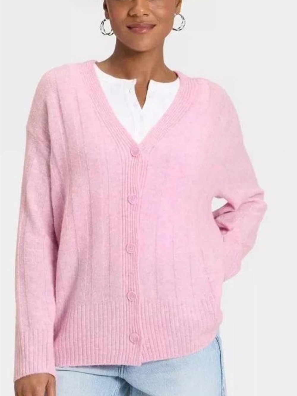 Universal Thread NWT M Soft Pink LIGHT & AIRY Button-Front Cardigan Sweater
